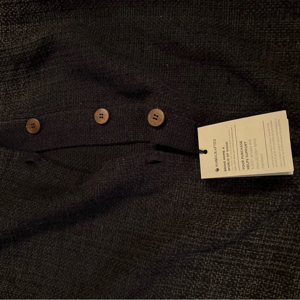 2 West Elm silk cotton pillow cases black 20” square button distressed shams